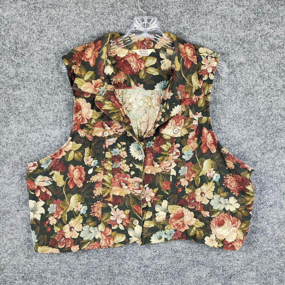 Vintage Gotcha Covered Vest Womens 2X Multicolor Floral Button Front USA